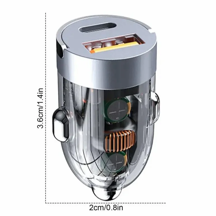 G20T Type-c + Usb 120W Charge de Charge Fast Transparent Charger Pour Véhicules 12V-24V