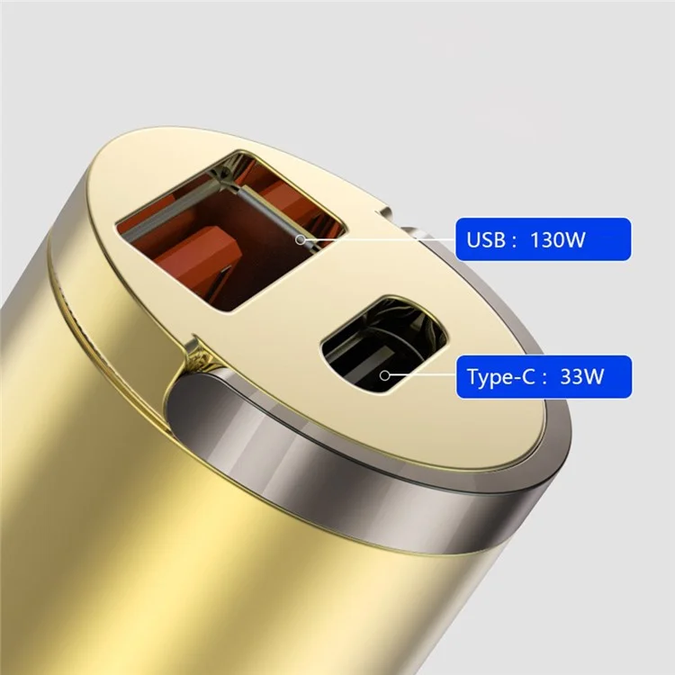 G30J 133W High Power Type-C+USB Dual Port Mini Car Charger with Type-C to 8Pin Cable