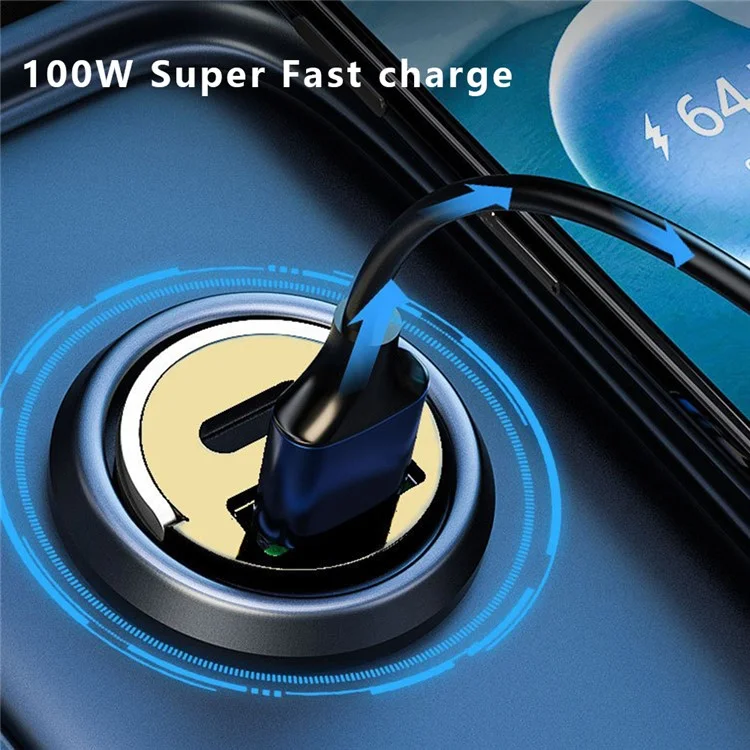 G30J Type-C+USB 133W High Power Cigarette Lighter Car Charger with 100W 3-in-1 Cable