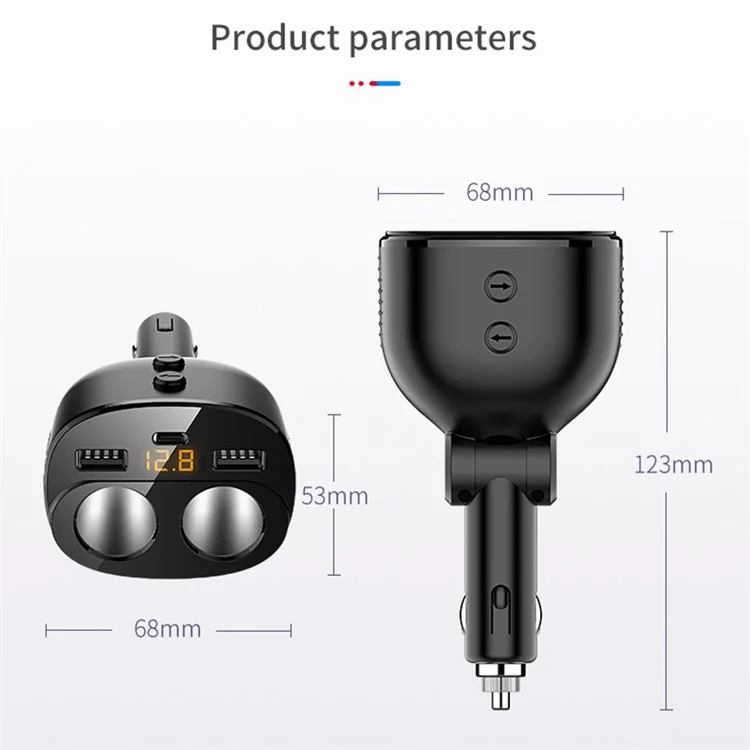 C06Q Type-C+Dual USB Cigarette Lighter PD 18W / QC3.0 Fast Charging Car Charger