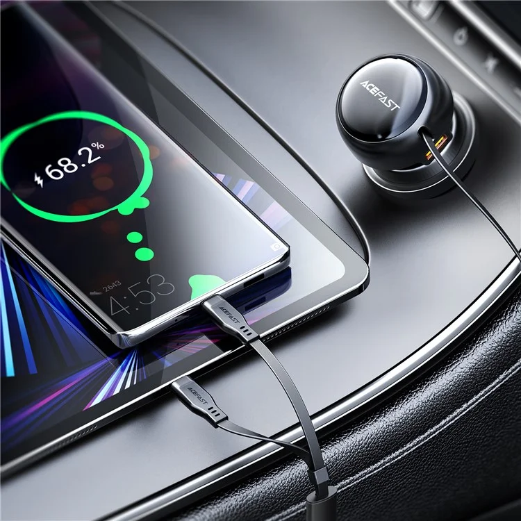 ACEFAST B13 53W USB Car Charger Adapter com 2 Cabos de Carregamento Retráteis Tipo-C