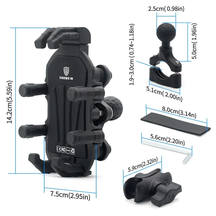 Suporte de Telefone para Motocicleta WUPP CS-1990A1, Suporte de Montagem de Guidão de Motocicleta em Alumínio Antivibração