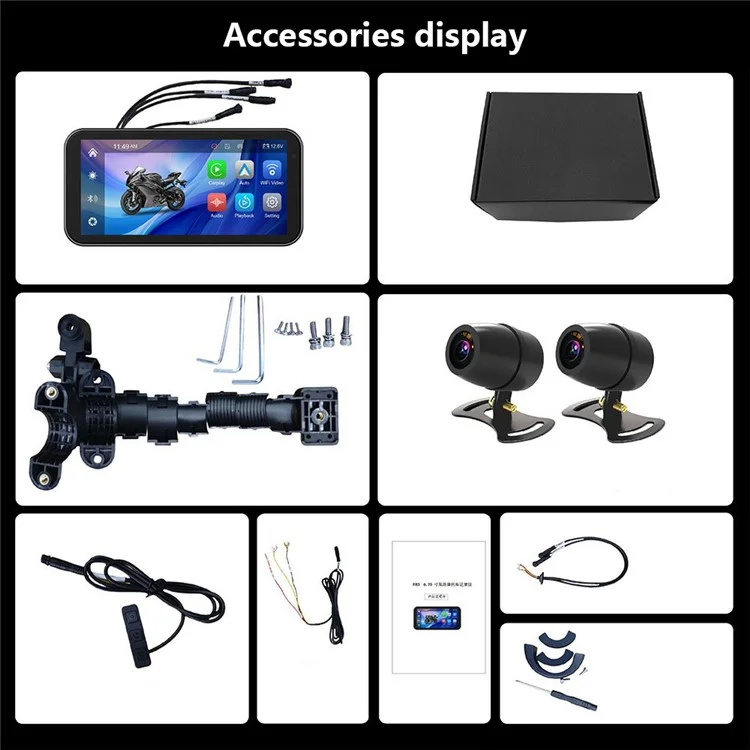 F83 6.25-inch Screen Motorbike Camcorder DVR Bluetooth-compatible Carplay Motorcycle Dual Lens Video Recorder
