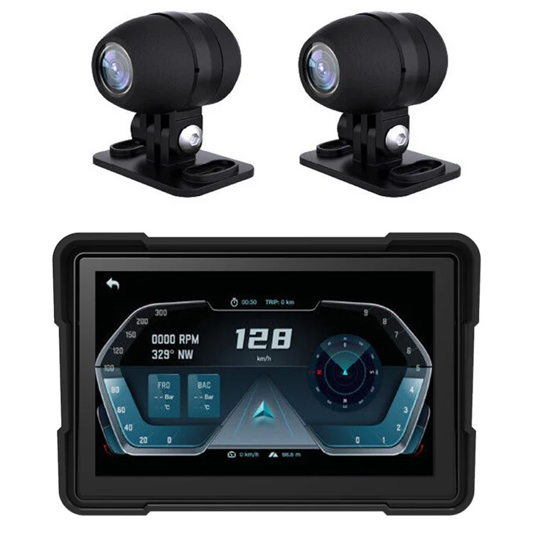 Navegação GPS Carplay de Motocicleta W512B com Tela de Toque IPS de 5 Polegadas e 2 Câmeras + Suporte