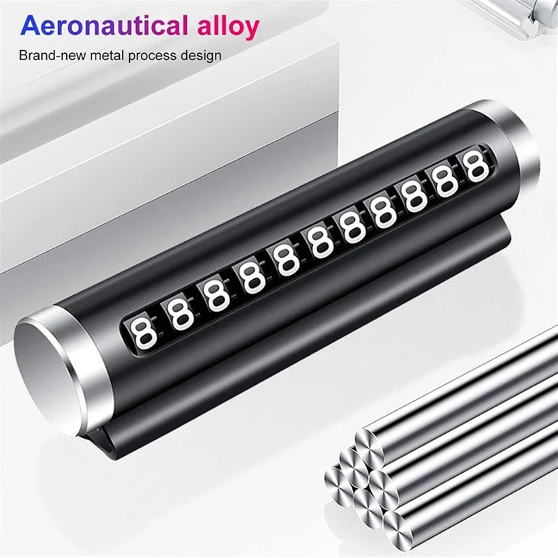 Aluminum Alloy+PC Roller Design Car Stop Sign Phone Number Plate Temporary Parking Card - Silver
