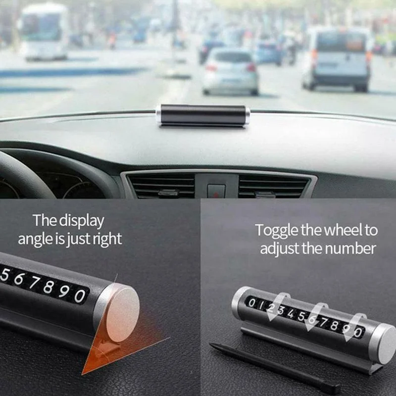 Aluminum Alloy+PC Roller Design Car Stop Sign Phone Number Plate Temporary Parking Card - Silver