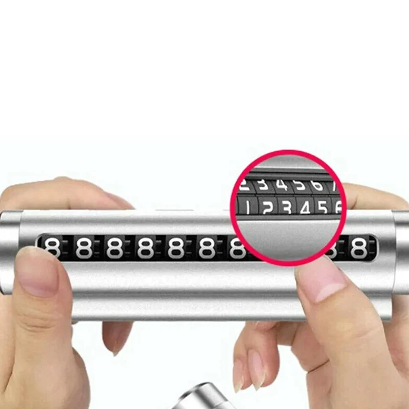 Aluminum Alloy+PC Roller Design Car Stop Sign Phone Number Plate Temporary Parking Card - Silver