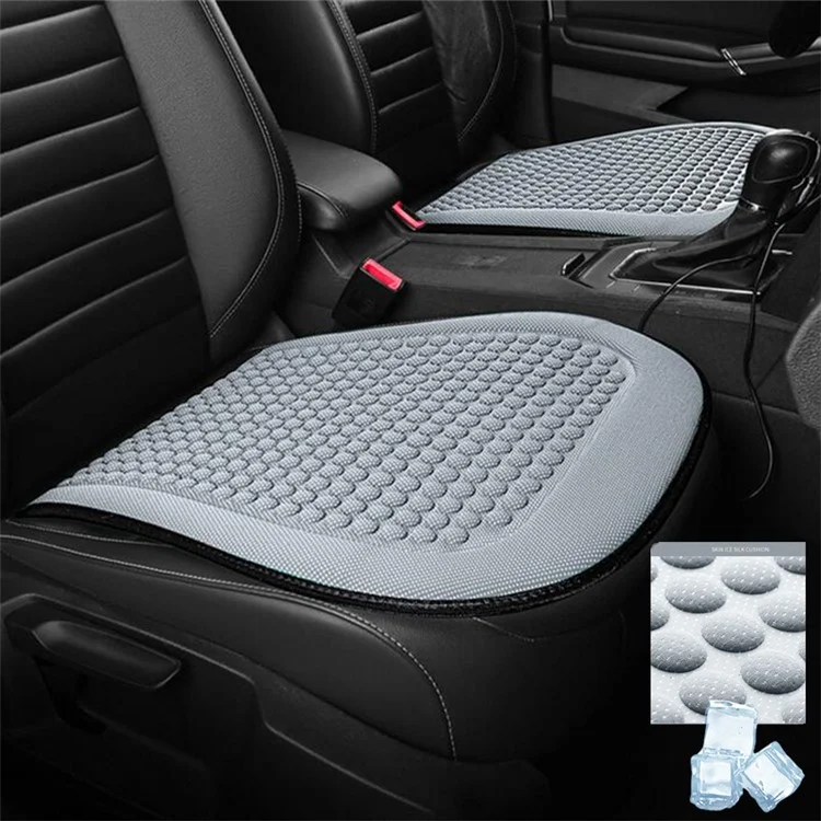 Alfombrilla Refrescante de Verano de 3D Masaje Transpirable Seda de Hielo Funda Universal para Asiento Delantero de Coche + Cojín de Respaldo - Gris