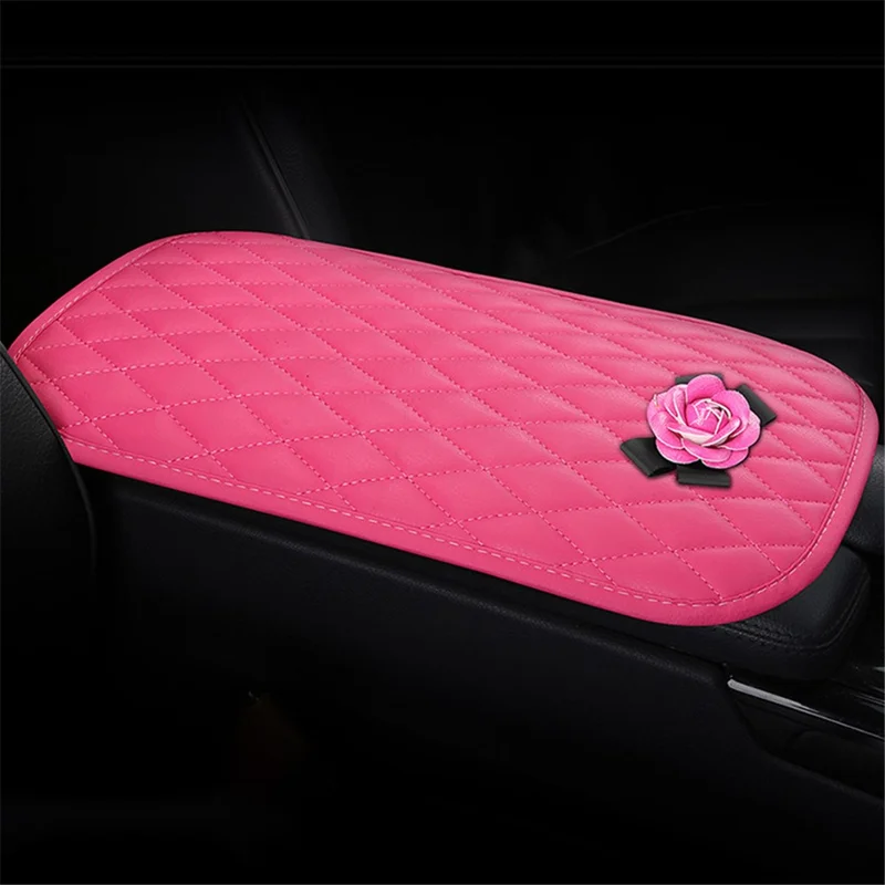 Camellia Design PU Leather Car Armrest Pad Auto Center Armrest Box Decorative Mat - Rose