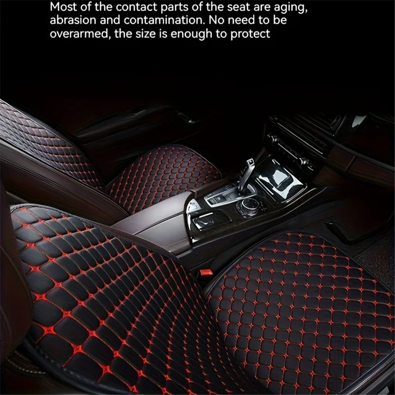 Anti-Slip Rhombus Embroidered Leather Car Front Seat Cushion + Backrest Pad Set - Black  /  White