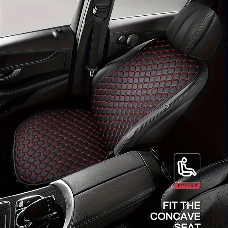 Anti-Slip Rhombus Embroidered Leather Car Front Seat Cushion + Backrest Pad Set - Black  /  White