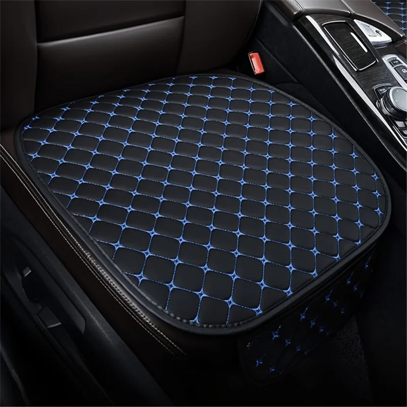 Anti-Slip Rhombus Embroidered Leather Car Front Seat Cushion + Backrest Pad Set - Black  /  White
