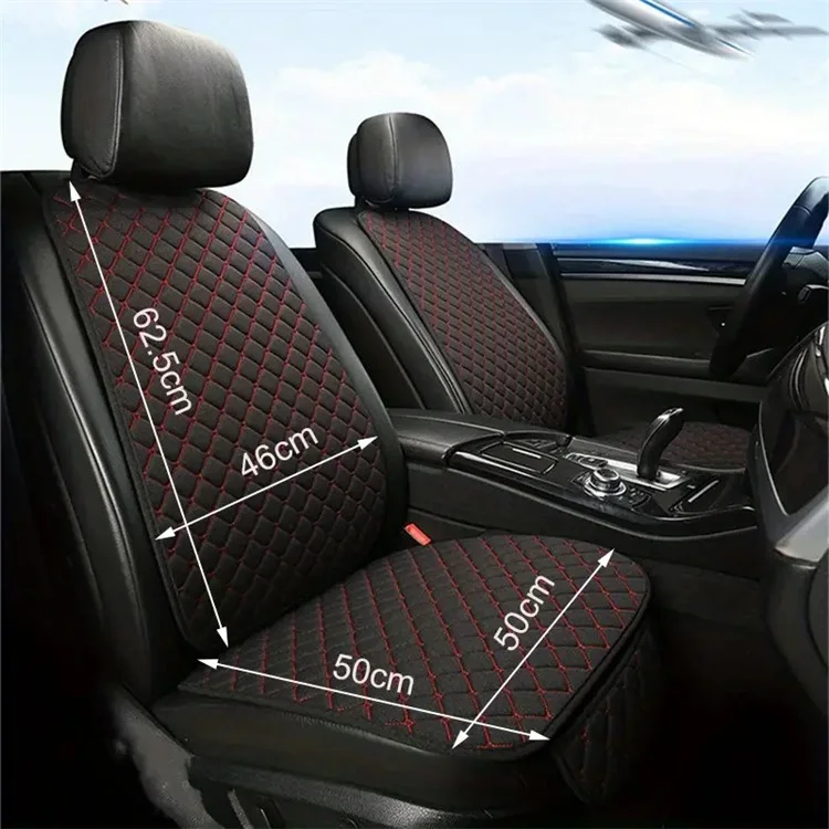 2 Sets Rhombus Embroidered Leather Car Front Seat Cushion + Backrest Pad Set - Schwarz / Rot