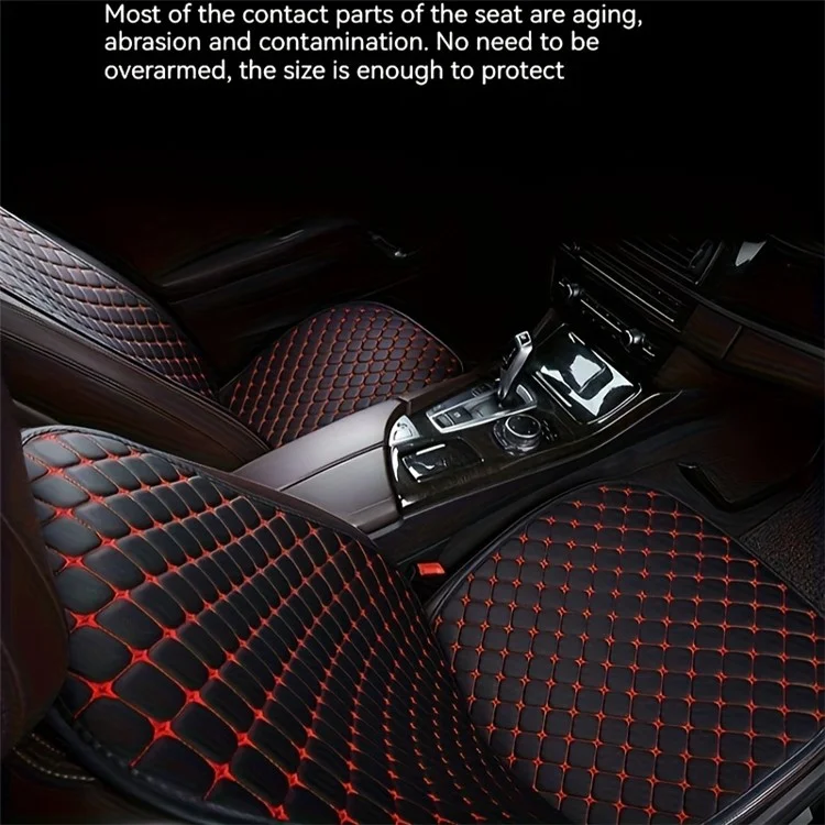 2 Sets Rhombus Embroidered Leather Car Front Seat Cushion + Backrest Pad Set - Schwarz / Rot
