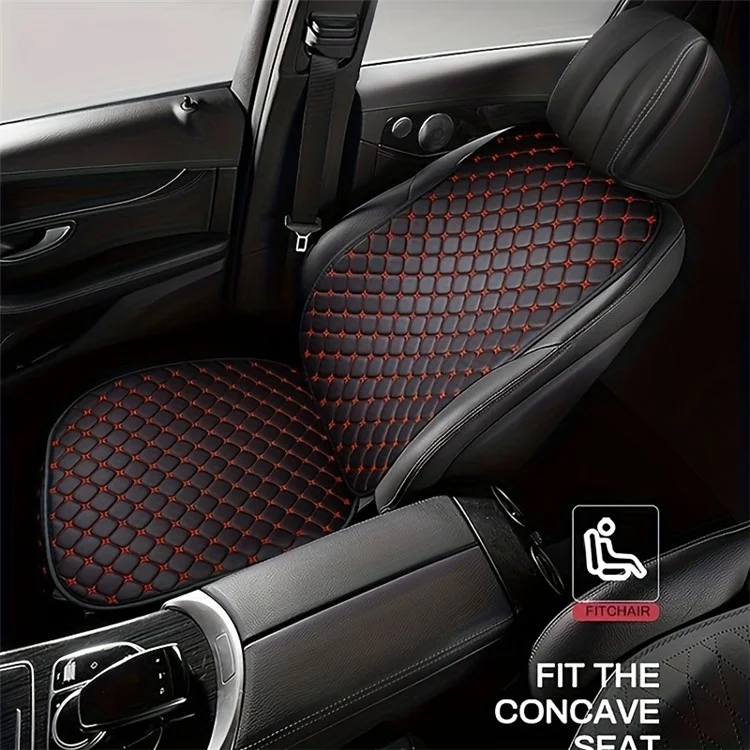 2 Sets Rhombus Embroidered Leather Car Front Seat Cushion + Backrest Pad Set - Schwarz / Rot