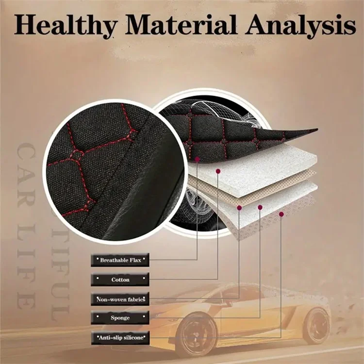 2 Sets Rhombus Embroidered Leather Car Front Seat Cushion + Backrest Pad Set - Schwarz / Rot