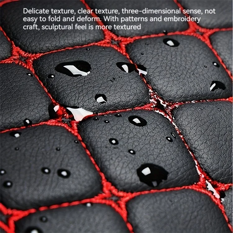 2 Sets Rhombus Embroidered Leather Car Front Seat Cushion + Backrest Pad Set - Schwarz / Rot