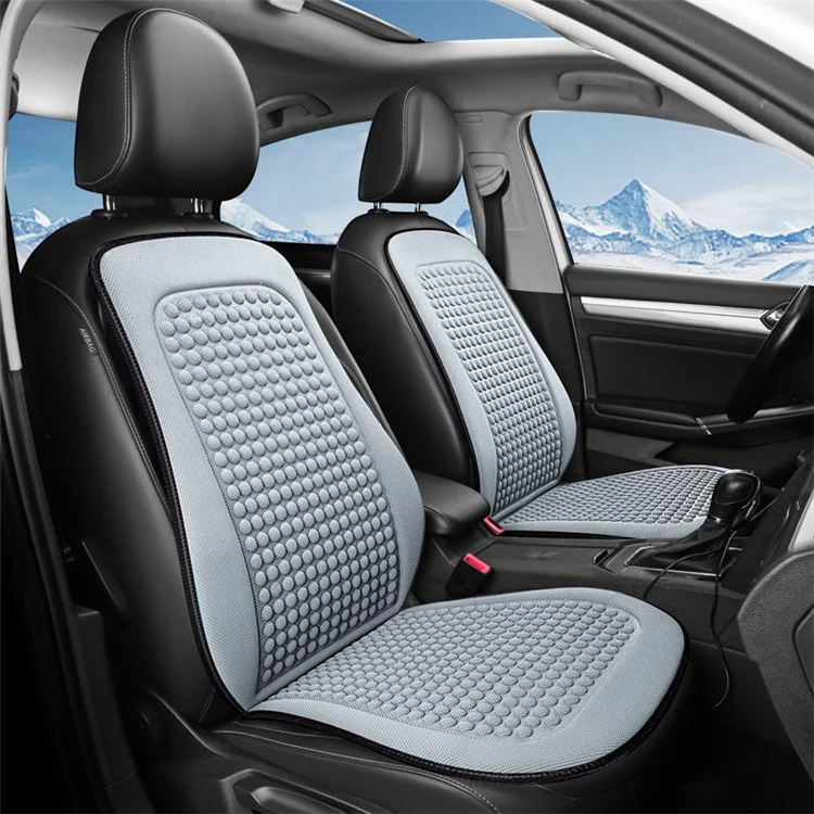 2 Sets Car Front Seat Cover + Backrest Pad Cool Breathable Fatigue Relief Vehicle Seat Pad - Grey