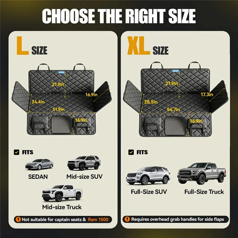 RORHXIA Size XL Car Rear Seat Cover Dog Hammock Waterproof Rear Seat Protector for SUV Truck