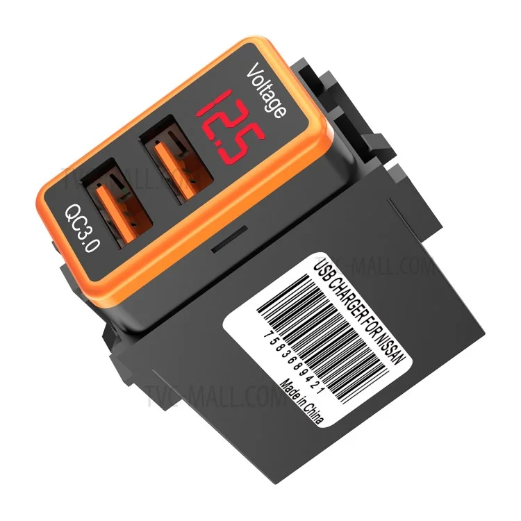 USB QC3.0 Dual Port Voltage Display Car Charger Socket Fast Phone Charging Adapter for Nissan