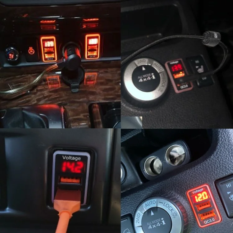 USB QC3.0 Dual Port Voltage Display Car Charger Socket Fast Phone Charging Adapter for Nissan