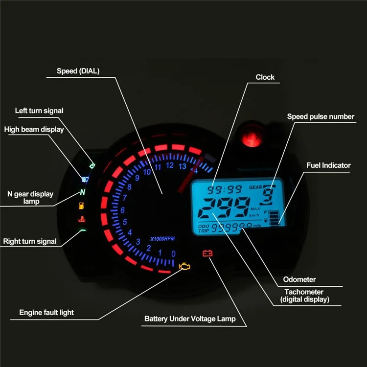 Motorcycle Modification Speedometer Motorbike Backlight LCD Display Digital Odometer Gauge