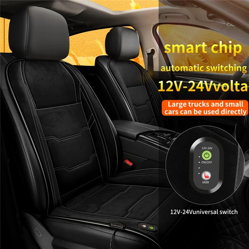 12V / 24V Single Seat Car Cigarette Lighter Heated Seat Cushion Chair Heating Pad with 3 Heat Settings - Black