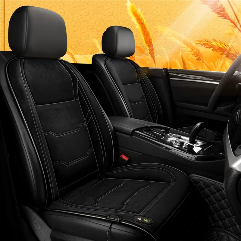 12V / 24V Single Seat Car Cigarette Lighter Heated Seat Cushion Chair Heating Pad with 3 Heat Settings - Black