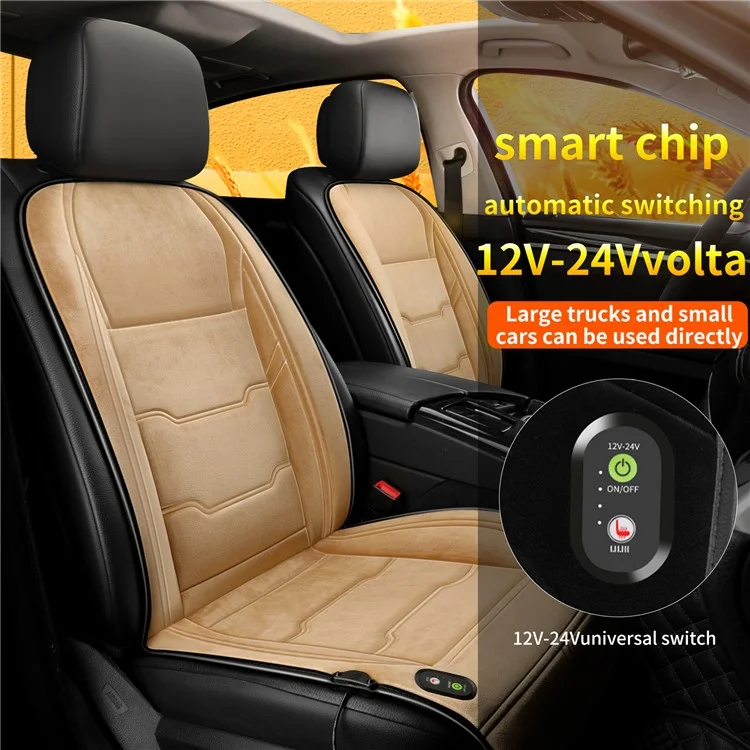 12V / 24V Single Seat Car Cigarette Lighter Heated Seat Cushion Chair Heating Pad with 3 Heat Settings - Beige