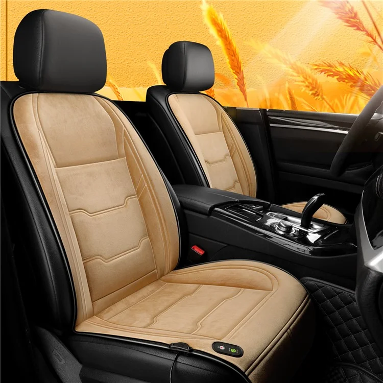12V / 24V Single Seat Car Cigarette Lighter Heated Seat Cushion Chair Heating Pad with 3 Heat Settings - Beige