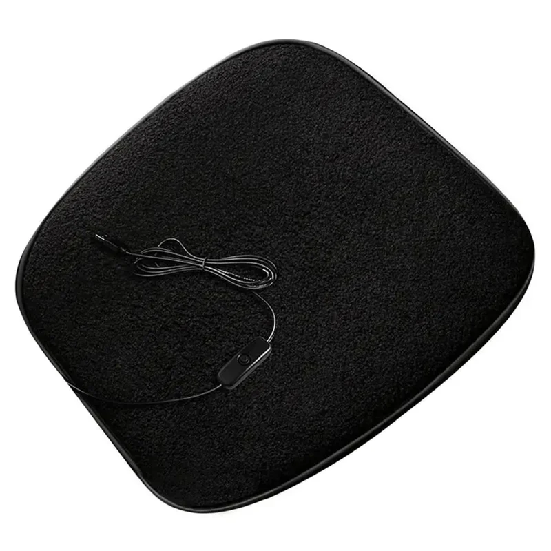 5V Car Heating Cushion Lamb Fleece Winter Warm Universal Car Interior Seat Cover Pad - Black