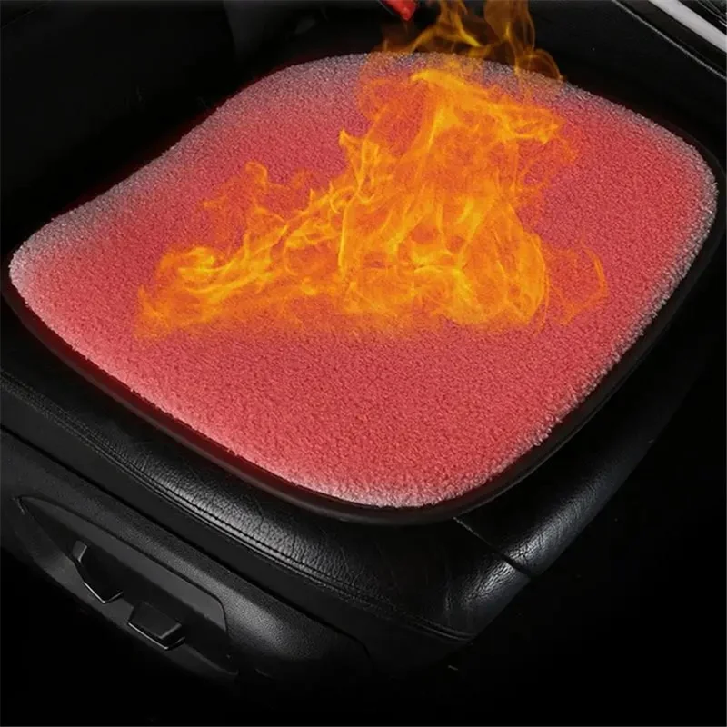 5V Car Heating Cushion Lamb Fleece Winter Warm Universal Car Interior Seat Cover Pad - Black