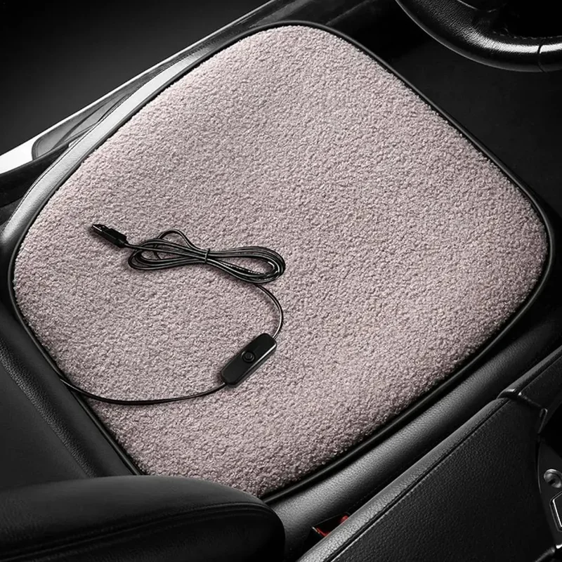 5V Car Heating Cushion Lamb Fleece Winter Warm Universal Car Interior Seat Cover Pad - Black