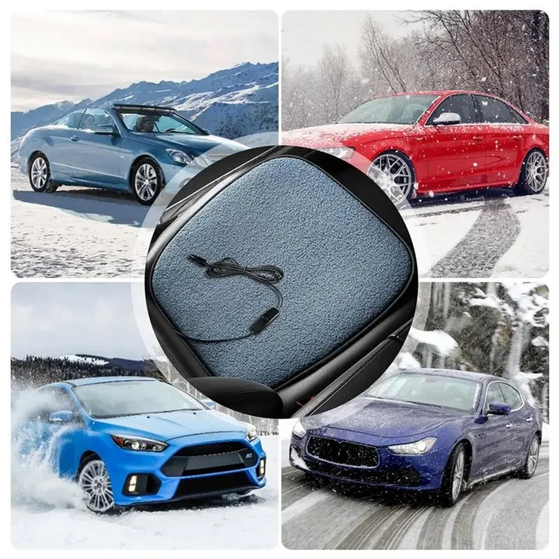 5V Car Heating Cushion Lamb Fleece Winter Warm Universal Car Interior Seat Cover Pad - Black