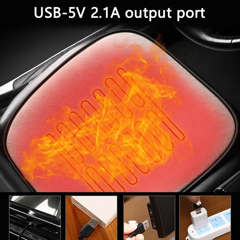 USB Heating Pad for Car 3 Temperature Car Seat Cover Cushion - Black