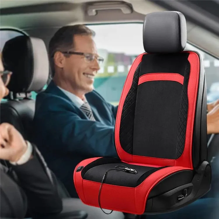 Universal 12V / 24V Car Electric Heating Car Seat Cushion with Backrest Car Seat Warmer for Winter - Black / Red