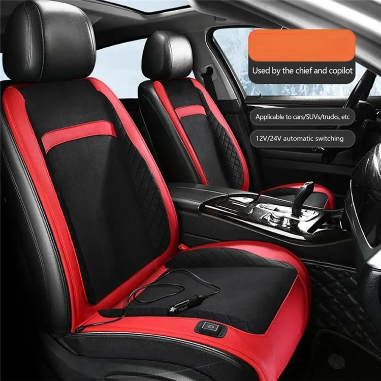 Universal 12V / 24V Car Electric Heating Car Seat Cushion with Backrest Car Seat Warmer for Winter - Black / Red