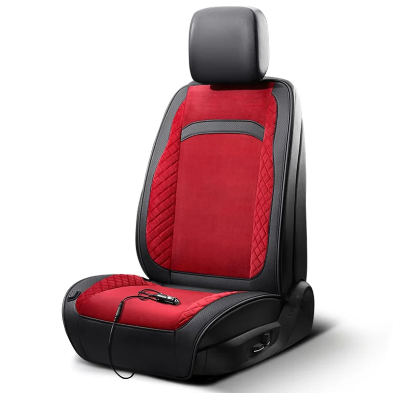 Cojín calefactor universal para coche de 12V/24V con respaldo, calefactor de asiento de coche para invierno - Rojo/Negro