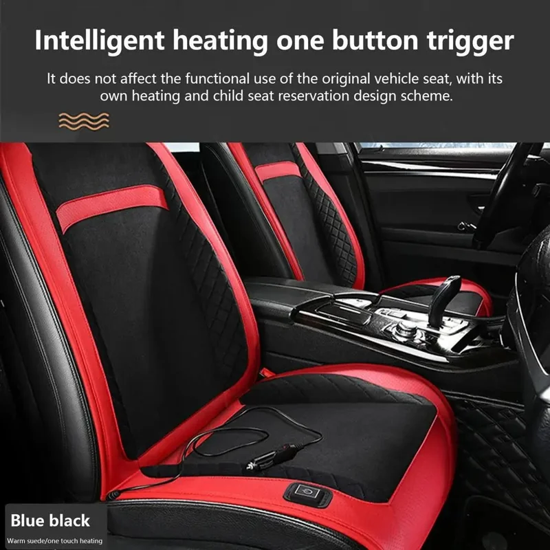 Cojín calefactor universal para coche de 12V/24V con respaldo, calefactor de asiento de coche para invierno - Rojo/Negro