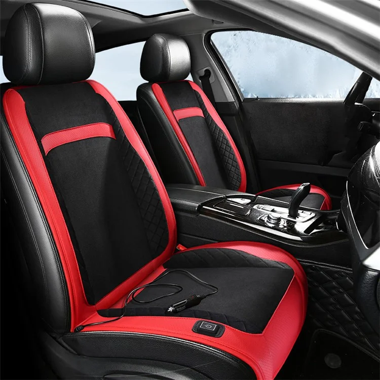 2 pezzi / Set 12V / 24V Car Electric Heating Car Seat Cushion con Schienale per Inverno Universale Veicolo Sedile Riscaldato - Nero / Rosso
