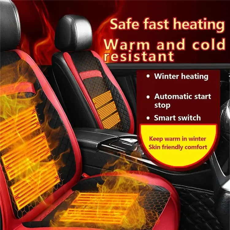 2 pezzi / Set 12V / 24V Car Electric Heating Car Seat Cushion con Schienale per Inverno Universale Veicolo Sedile Riscaldato - Nero / Rosso