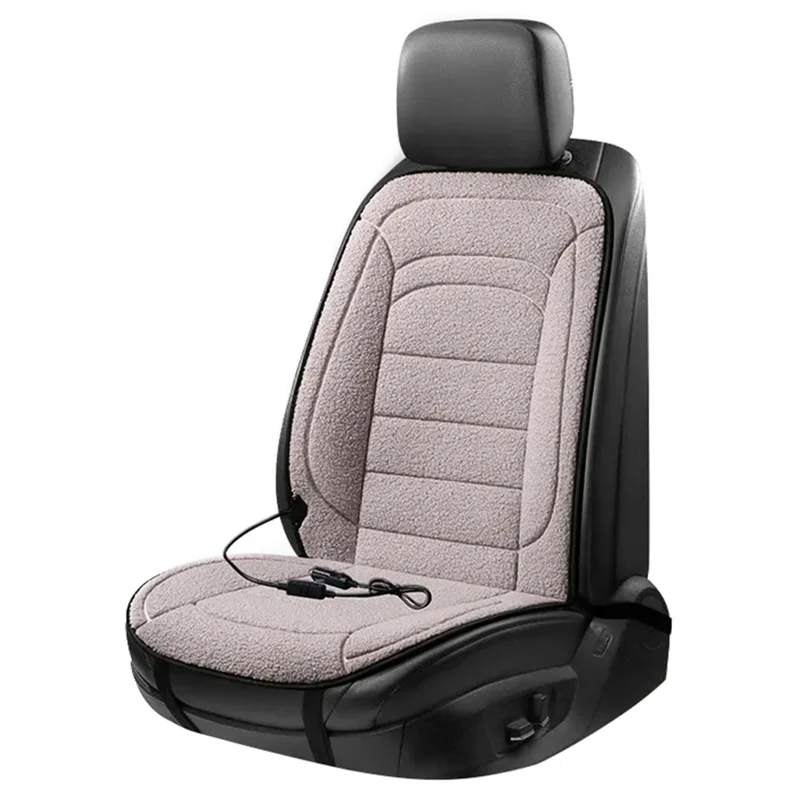 12V Car Heated Seat Cushion Winter Seat Cover Imitation Cashmere Vehicle Seat Protector Pad with Backrest - Grey