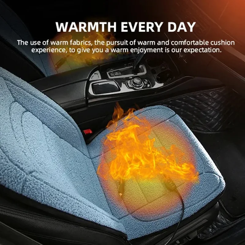 12V Car Heated Seat Cushion Winter Seat Cover Imitation Cashmere Vehicle Seat Protector Pad with Backrest - Grey
