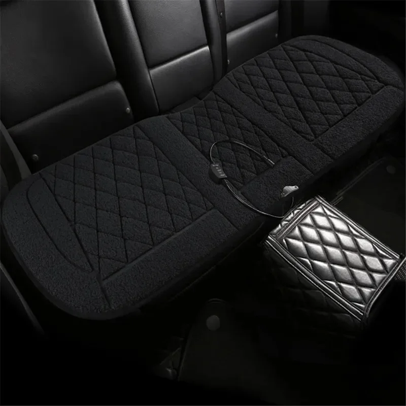 Rear Seat Cushion 12V Car Heated Protective Mat Pad Imitation Cashmere Back Seat Cover - Black