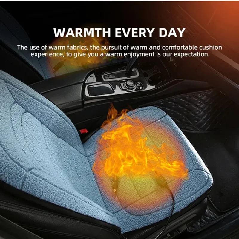 2Pcs 12V Electric Heated Car Seat Cushion Back Cover Winter Heating Seat Pad - Black