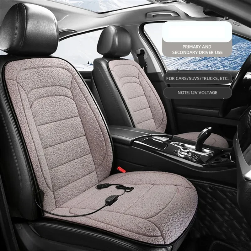 2Pcs 12V Electric Heated Car Seat Cushion Back Cover Winter Heating Seat Pad - Grey