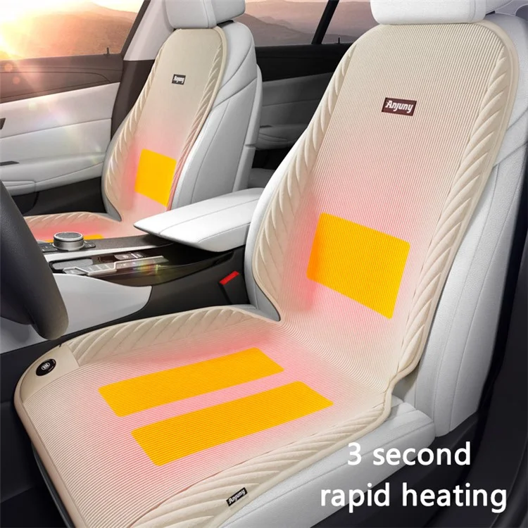 ANJUNY Cojín Eléctrico Calentado para Coche de Invierno con Respaldo Acolchado - Beige / Lado del Conductor