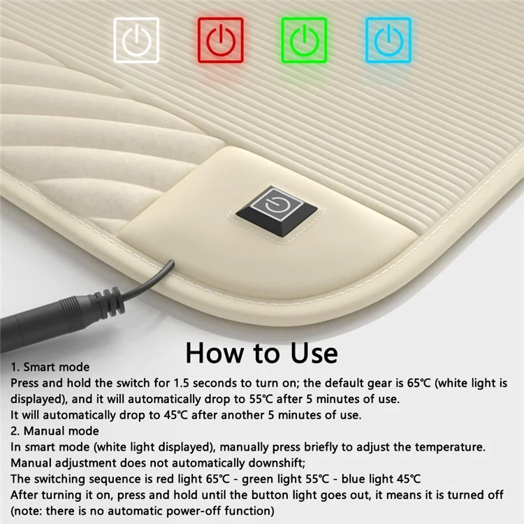 ANJUNY Cojín Eléctrico Calentado para Coche de Invierno con Respaldo Acolchado - Beige / Lado del Conductor