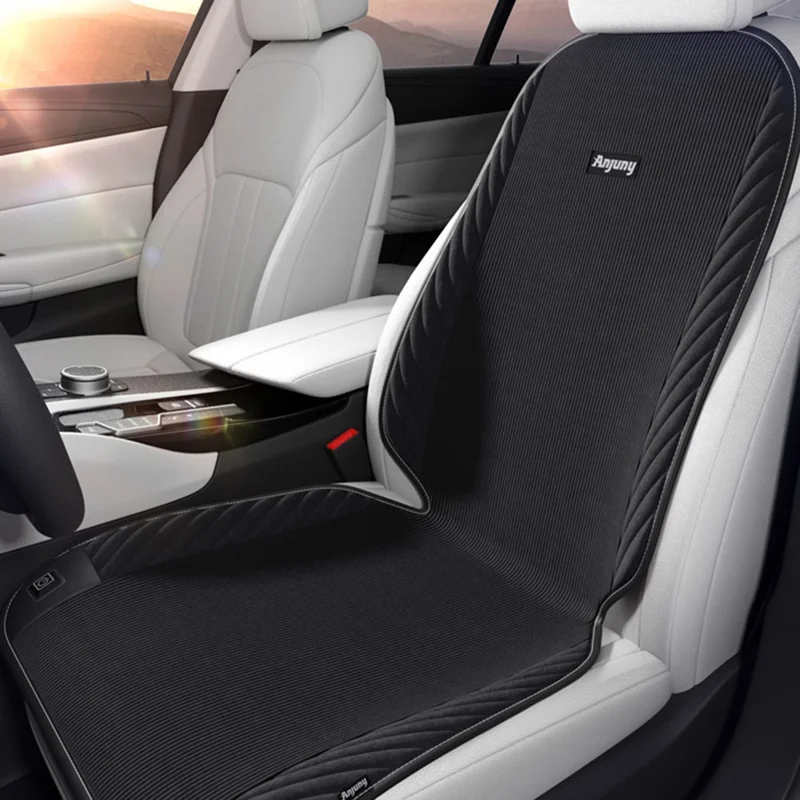 ANJUNY Winter Car Electric Heated Seat Cushion with Backrest Plush Chair Heating Pad - Black / Passenger Side