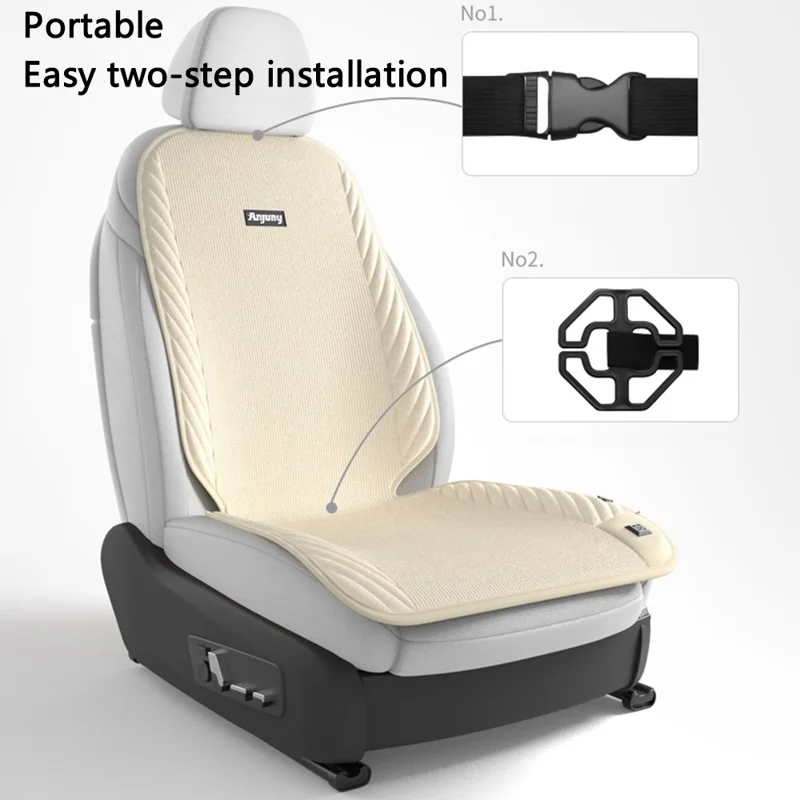 ANJUNY Winter Car Electric Heated Seat Cushion with Backrest Plush Chair Heating Pad - Black / Passenger Side